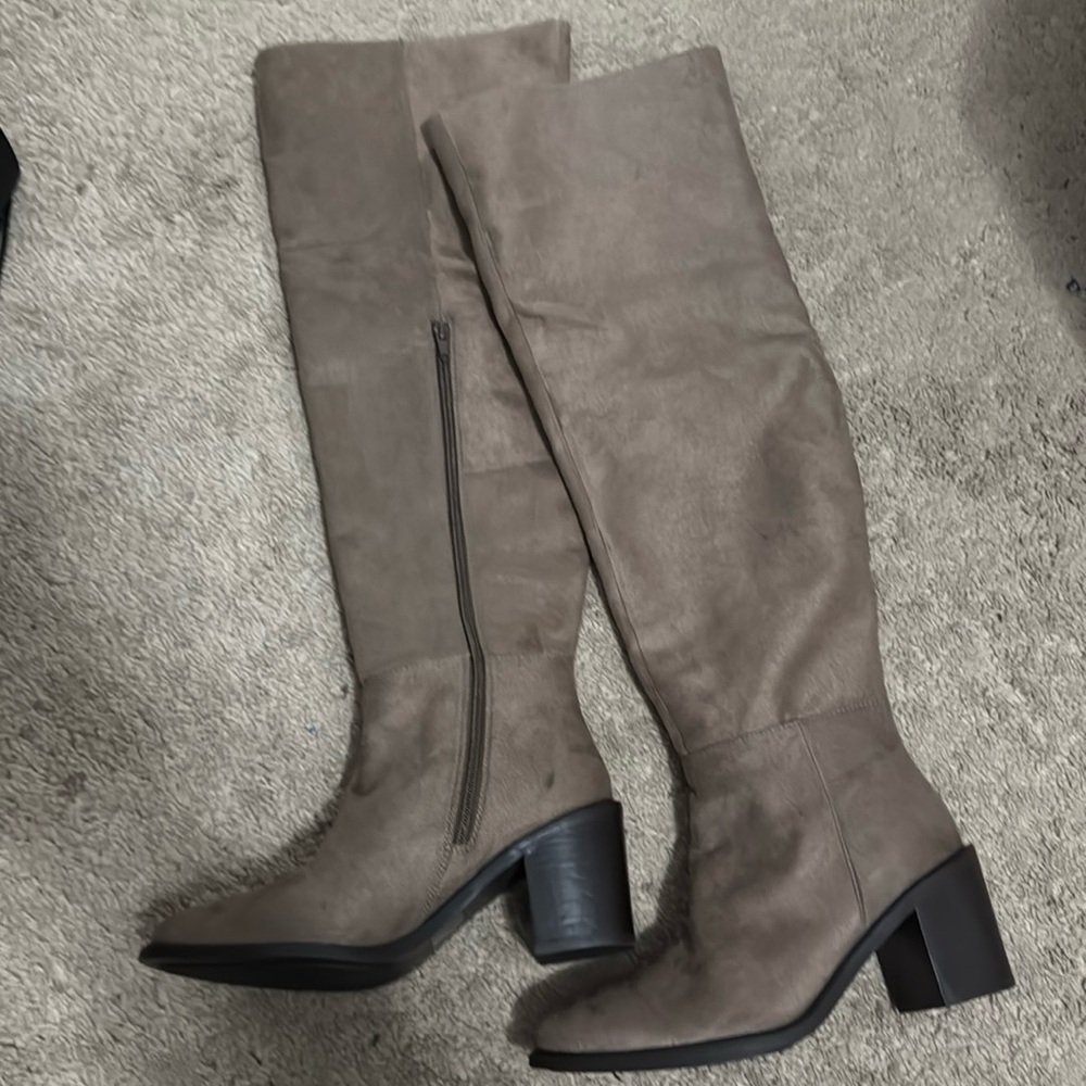 New SEYCHELLES Paradise City Tan Faux Suede Over The Knee Boot